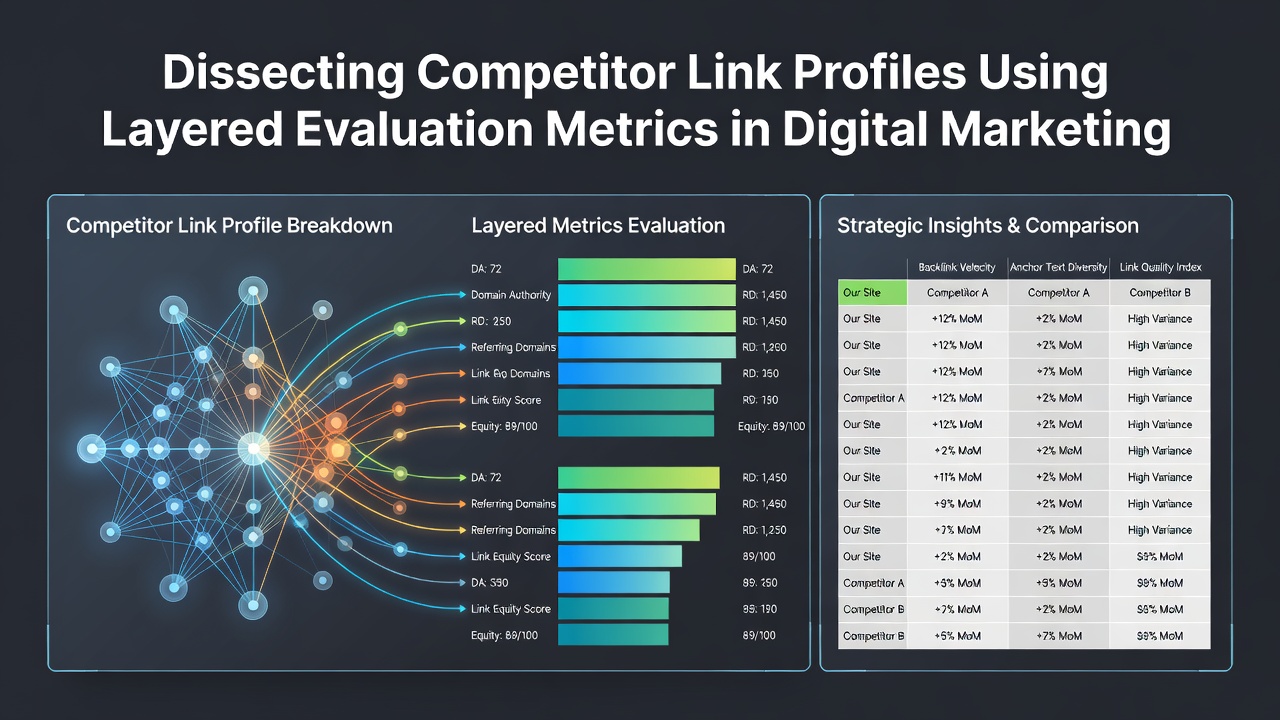 Screenshot of layered metric breakdown for a sample competitor domain with color-coded evaluation tiers